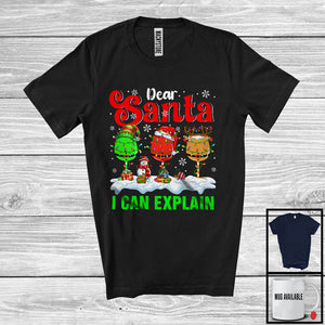 MacnyStore - Dear Santa I Can Explain; Joyful Christmas Three Wine Glasses; Drinking Drunker Snowing T-Shirt