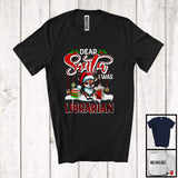 MacnyStore - Dear Santa I Was Librarian; Humorous Christmas Plaid Cute Reindeer; Librarian Family Group T-Shirt