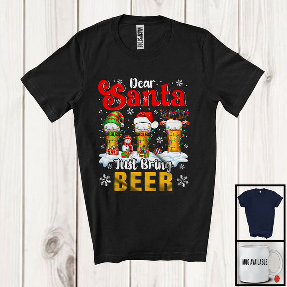 MacnyStore - Dear Santa Just Bring Beer; Joyful Christmas Three Beer Glasses; Snow Drinking Drunker T-Shirt