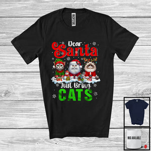 MacnyStore - Dear Santa Just Bring Cats; Awesome Christmas Lights Snowing; X-mas Family Group T-Shirt