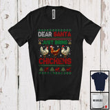 MacnyStore - Dear Santa Just Bring Chickens; Humorous Christmas Sweater Three Santa ELF Chicken; Farmer T-Shirt