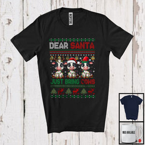 MacnyStore - Dear Santa Just Bring Cows; Humorous Christmas Sweater Three Santa ELF Cow; Farmer T-Shirt