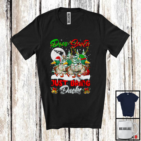 MacnyStore - Dear Santa Just Bring Ducks; Humorous Christmas Santa Animal Lover; X-mas Lights Snowing T-Shirt