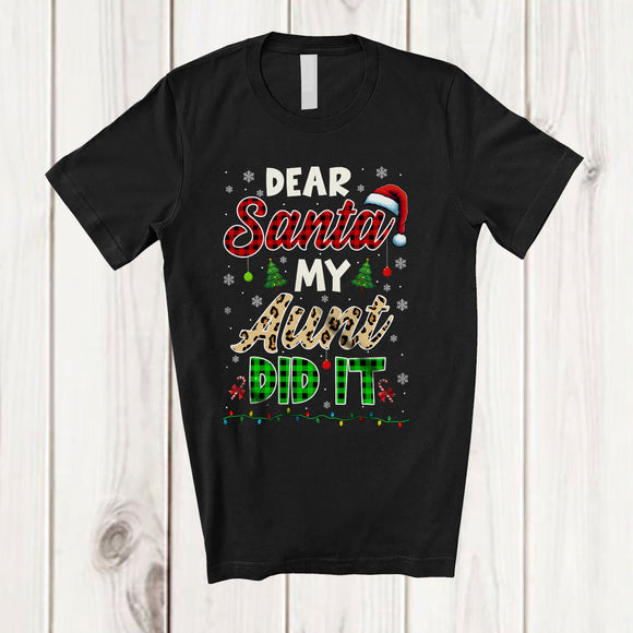 MacnyStore - Dear Santa My Aunt Did It; Wonderful Christmas Leopard Plaid Santa Naughty; Family Group T-Shirt