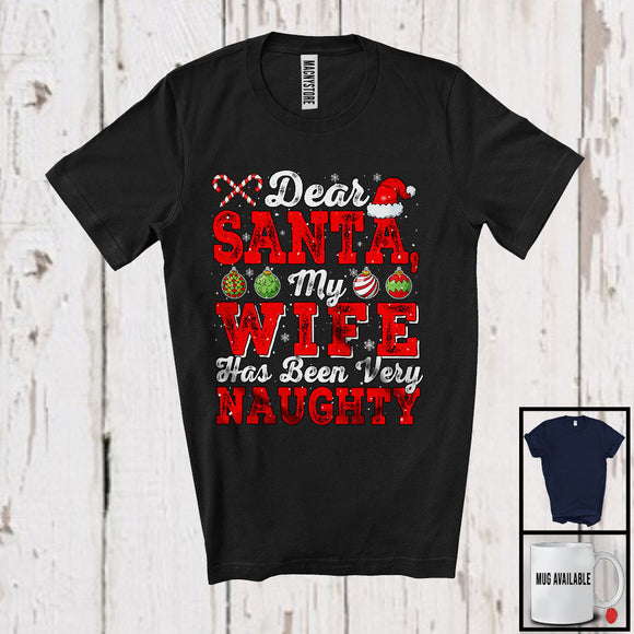 MacnyStore - Dear Santa My Wife Has Been Very Naughty; Cheerful Christmas Santa Snowing; Couple Family T-Shirt