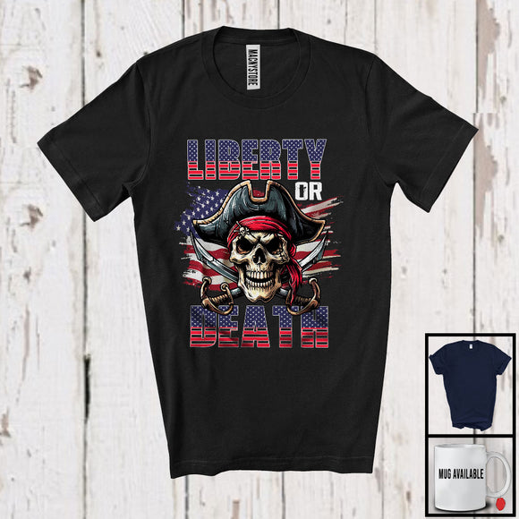 MacnyStore - Death Or The Liberty, Humorous 4th Of July Pirate Skull Lover American Flag, Patriotic Group T-Shirt