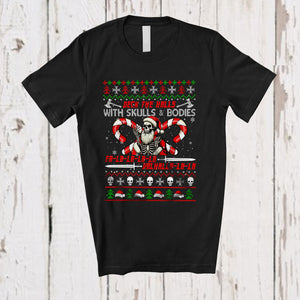 MacnyStore - Deck The Halls With Skulls And Bodies; Amazing Christmas Sweater Santa Skeleton; Valhalla Family T-Shirt