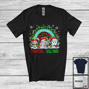 MacnyStore - Dental Squad; Adorable Christmas Three Santa ELF Teeth; Plaid Rainbow Dentist Dental Group T-Shirt