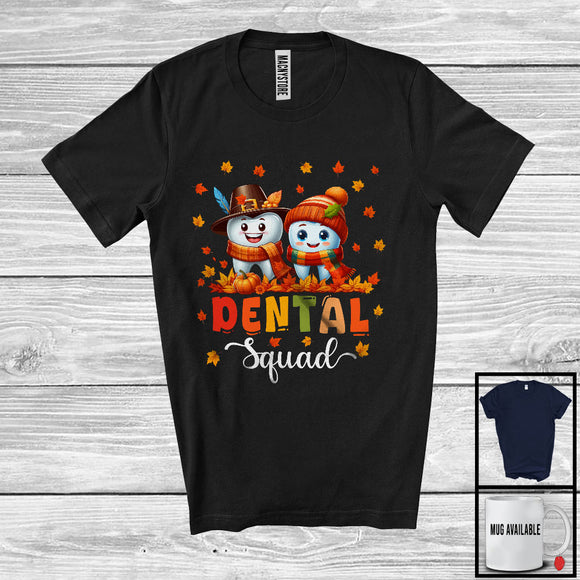 MacnyStore - Dental Squad; Adorable Thanksgiving Fall Pumpkin Leaf Couple Teeth; Dental Assistant Dentist T-Shirt