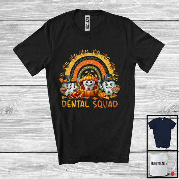 MacnyStore - Dental Squad; Adorable Thanksgiving Three Pilgrim Teeth; Fall Rainbow Dentist Dental Group T-Shirt