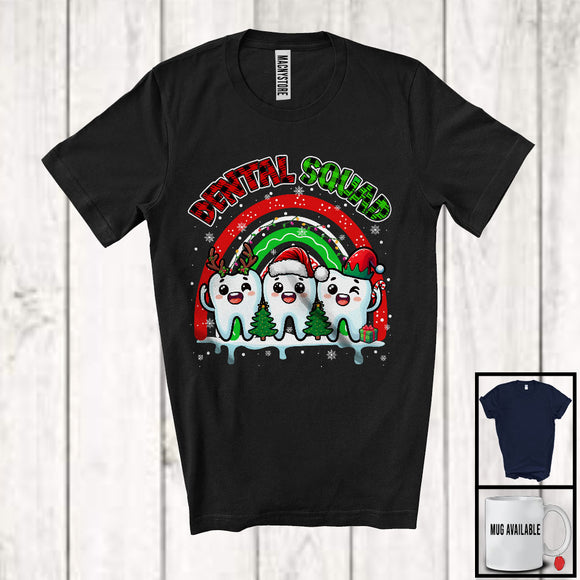 MacnyStore - Dental Squad; Awesome Christmas Plaid Three Reindeer Santa Elf Tooth; Rainbow Dentist T-Shirt