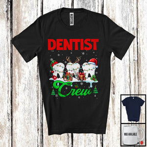 MacnyStore - Dentist Crew; Cheerful Christmas Three Santa Elf Reindeer Jobs Tools; Proud Careers T-Shirt