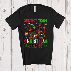 MacnyStore - Dentist Team Christmas Crew; Fantastic X-mas Red Plaid Reindeer Face; Proud Careers Jobs T-Shirt