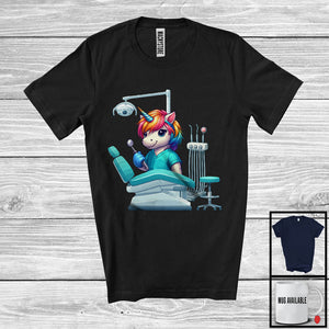 MacnyStore - Dentist Unicorn; Cute Magical Unicorn Dentist Worker Lover; Proud Careers Jobs Group T-Shirt