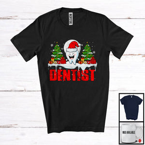 MacnyStore - Dentist; Awesome Christmas Moon Tree Santa Tooth Teeth; Proud X-mas Careers Jobs T-Shirt