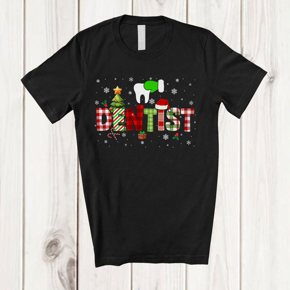 MacnyStore - Dentist; Colorful Christmas Lights Plaid Green Santa Hand; Dentist Squad T-Shirt