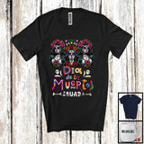 MacnyStore - Dia De Los Muertos Squad; Lovely Floral Three Sugar Skull Flowers; Women Girl Mexican Group T-Shirt