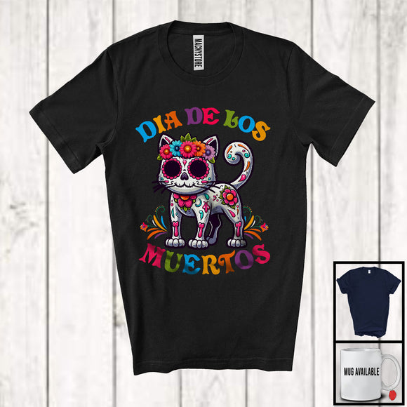 MacnyStore - Dia De Los Muertos; Adorable Flowers Sugar Skull Cat Animal Lover; Mexican Family Group T-Shirt