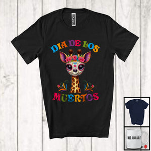 MacnyStore - Dia De Los Muertos; Adorable Flowers Sugar Skull Giraffe Animal Lover; Mexican Family Group T-Shirt