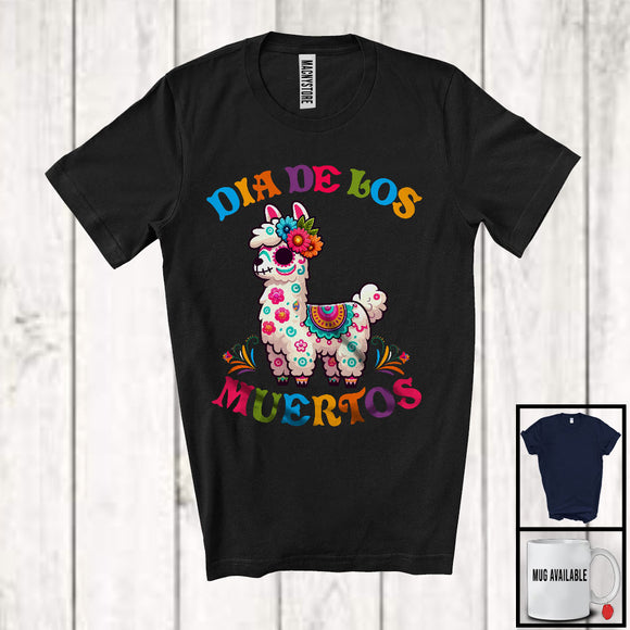 MacnyStore - Dia De Los Muertos; Adorable Flowers Sugar Skull Llama Animal Lover; Mexican Family Group T-Shirt