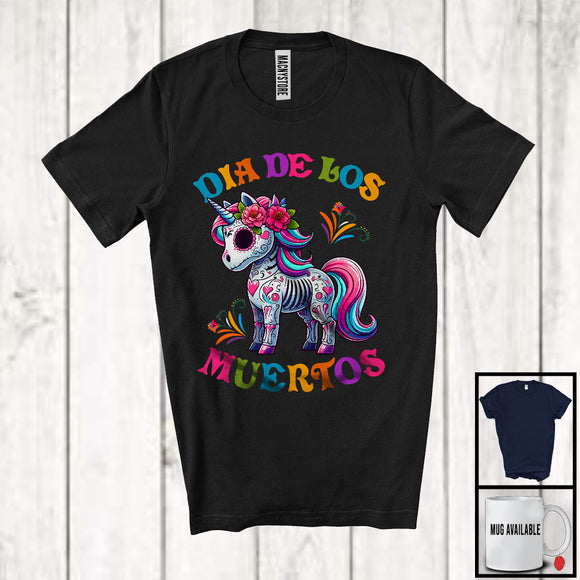 MacnyStore - Dia De Los Muertos; Adorable Flowers Sugar Skull Unicorn Animal Lover; Mexican Family Group T-Shirt