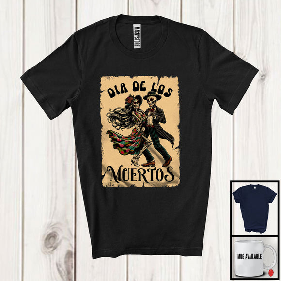 MacnyStore - Dia De Los Muertos; Joyful Couple Skeletons Dancing; Matching Husband Wife Mexican Dancer T-Shirt