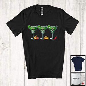 MacnyStore - Dia De Los Muertos; Sarcastic Three Glasses Of Cocktail Sugar Skull Mexican; Drunker Drinking T-Shirt