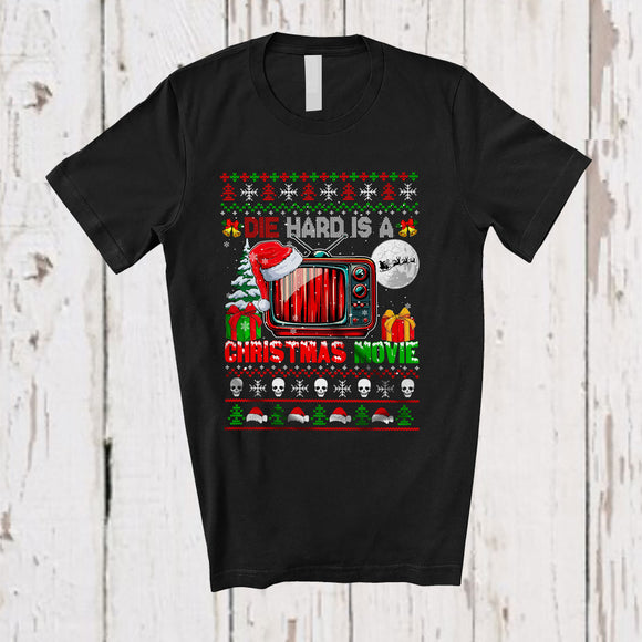 MacnyStore - Die Hard Is A Christmas Movie; Joyful X-mas Sweater Santa Movies Watching; Family Group T-Shirt