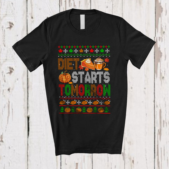 MacnyStore - Diet Starts Tomorrow; Humorous Christmas Sweater Thanksgiving Pumpkin Pie; Family Group T-Shirt