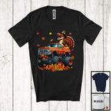 MacnyStore - Dinosaur T-Rex Turkey On Monster Truck; Humorous Thanksgiving Autumn Fall Leaves; Family T-Shirt