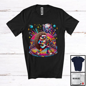 MacnyStore - Disco Hedgehog Playing Guitar; Cheerful Guitarist Hedgehog Music Lover; Matching Wild Animal T-Shirt