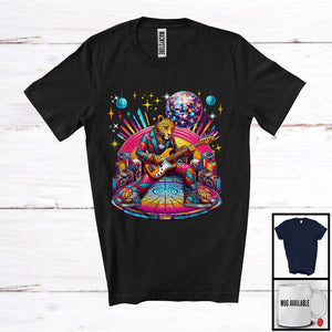 MacnyStore - Disco Leopard Playing Guitar; Cheerful Guitarist Leopard Music Lover; Matching Wild Animal T-Shirt