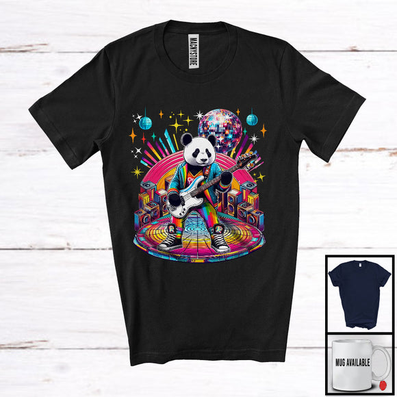 MacnyStore - Disco Panda Playing Guitar; Cheerful Guitarist Panda Music Lover; Matching Wild Animal T-Shirt