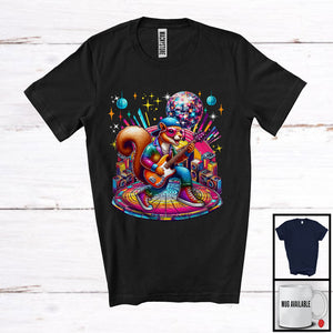 MacnyStore - Disco Squirrel Playing Guitar; Cheerful Guitarist Squirrel Music Lover; Matching Wild Animal T-Shirt