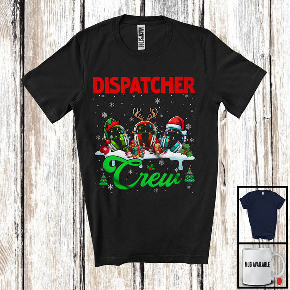 MacnyStore - Dispatcher Crew; Cheerful Christmas Three Santa Elf Reindeer Jobs Tools; Proud Careers T-Shirt