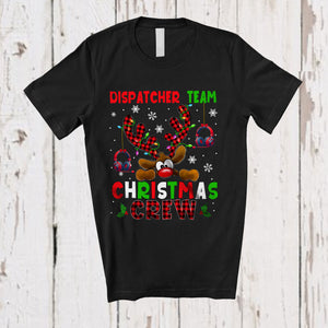 MacnyStore - Dispatcher Team Christmas Crew; Fantastic X-mas Red Plaid Reindeer Face; Proud Careers Jobs T-Shirt