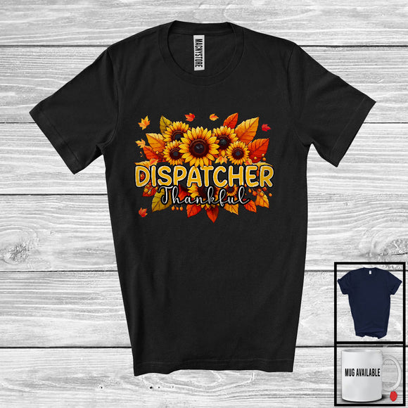 MacnyStore - Dispatcher Thankful; Wonderful Thanksgiving Sunflowers Fall Leaves; Family Group T-Shirt