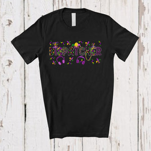 MacnyStore - Dispatcher; Joyful Mardi Gras Jester Hat Beads Headphone Dispatcher; Plaid Jobs Careers Family T-Shirt