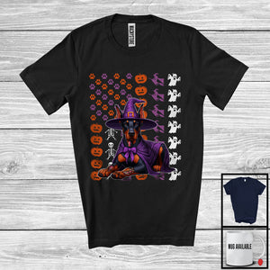 MacnyStore - Dobermann Witch On American Flag, Adorable Halloween Pumpkin Paws, Patriotic Group T-Shirt