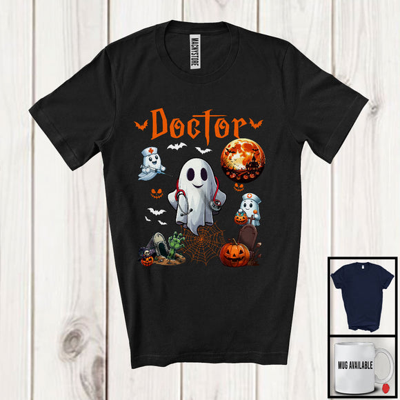 MacnyStore - Doctor; Awesome Halloween Costume Moon Boo Ghost; Nursing Nurse Lover Group T-Shirt