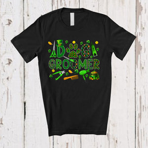 MacnyStore - Dog Groomer; Awesome St. Patrick's Day Green Plaid Shamrocks Paw Dog Groomer; Proud Jobs T-Shirt