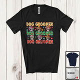 MacnyStore - Dog Groomer; Floral Dia De Los Muertos Sugar Skulls Flowers; Jobs Careers Mexican Family T-Shirt