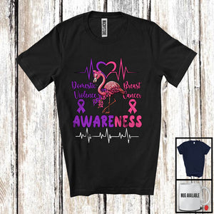 MacnyStore - Domestic Violence And Breast Cancer Awareness; Adorable Flamingo Ribbon; Warrior Group T-Shirt