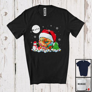 MacnyStore - Donut Wearing Santa Costume; Adorable Christmas Food Lover; X-mas Lights Snowing T-Shirt