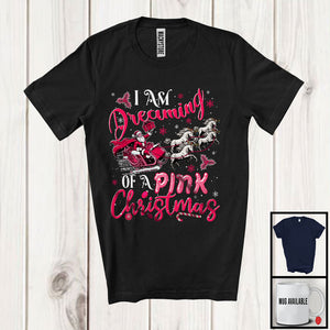 MacnyStore - Dreaming of A Pink Christmas, Cheerful Christmas Horse Sleigh Santa, X-mas Family Group T-Shirt