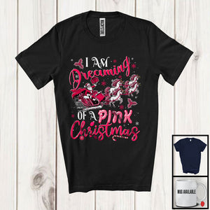 MacnyStore - Dreaming of A Pink Christmas, Cheerful Christmas Unicorn Sleigh Santa, X-mas Family Group T-Shirt