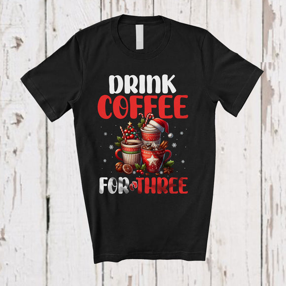 MacnyStore - Drink Coffee For Three; Adorable Christmas Santa Coffee Pregnancy Announcement; X-mas Family T-Shirt