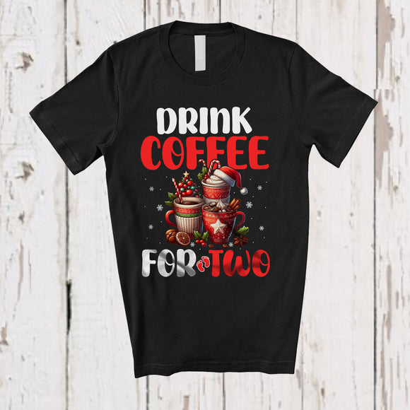 MacnyStore - Drink Coffee For Two; Adorable Christmas Santa Coffee Pregnancy Announcement; X-mas Family T-Shirt