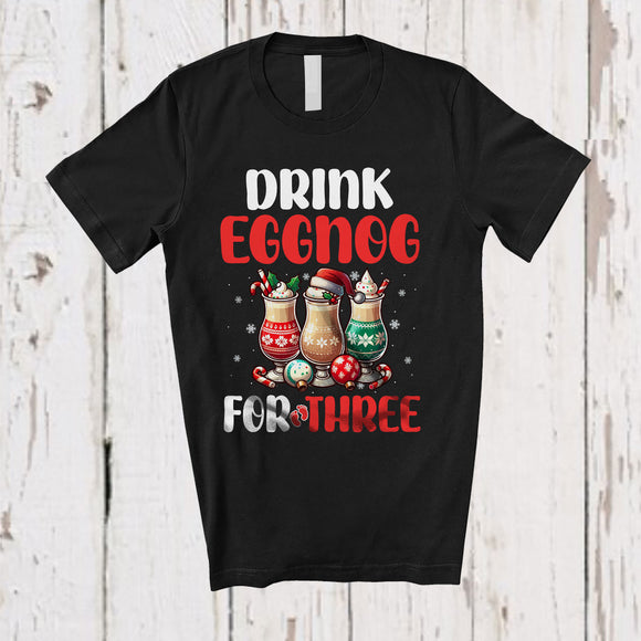 MacnyStore - Drink Eggnog For Three; Adorable Christmas Santa Eggnog Pregnancy Announcement; X-mas Family T-Shirt