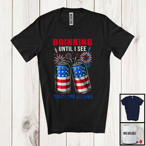 MacnyStore - Drinking Until I See Stars And Stripes, Humorous 4th Of July Beer American Flag, Drunker Patriotic T-Shirt